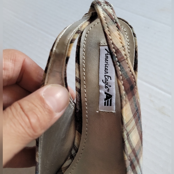 American Eagle Women's Slingback Wedge Cork Plaid Shoe's Size 7 - Picture 8 of 10